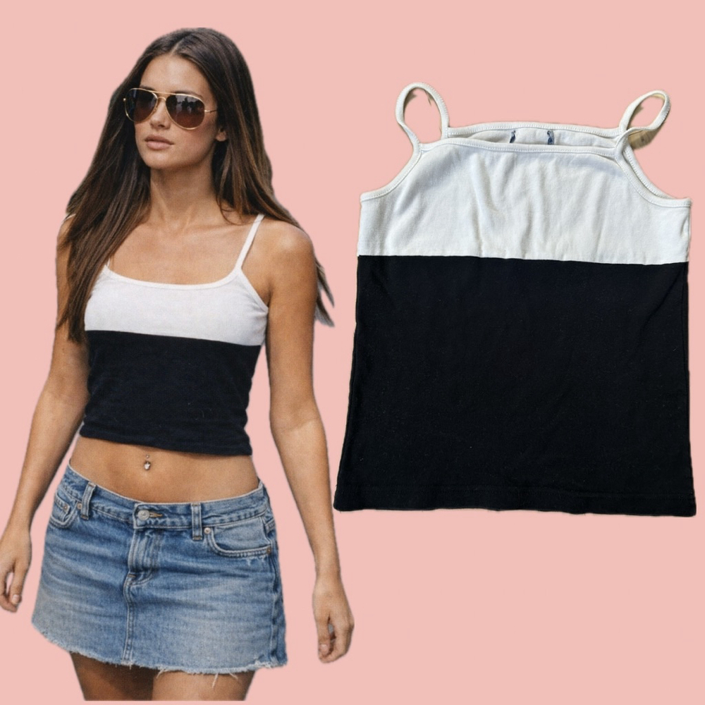 🧡 2 for 10$ Y2K Black & White Spaghetti Strap Tank Top – Vintage Old Navy Style